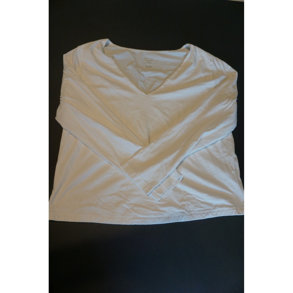 A New Day Womens White V-Neck Long Sleeve T-Shirt Size XXL Cotton Stretch Basic